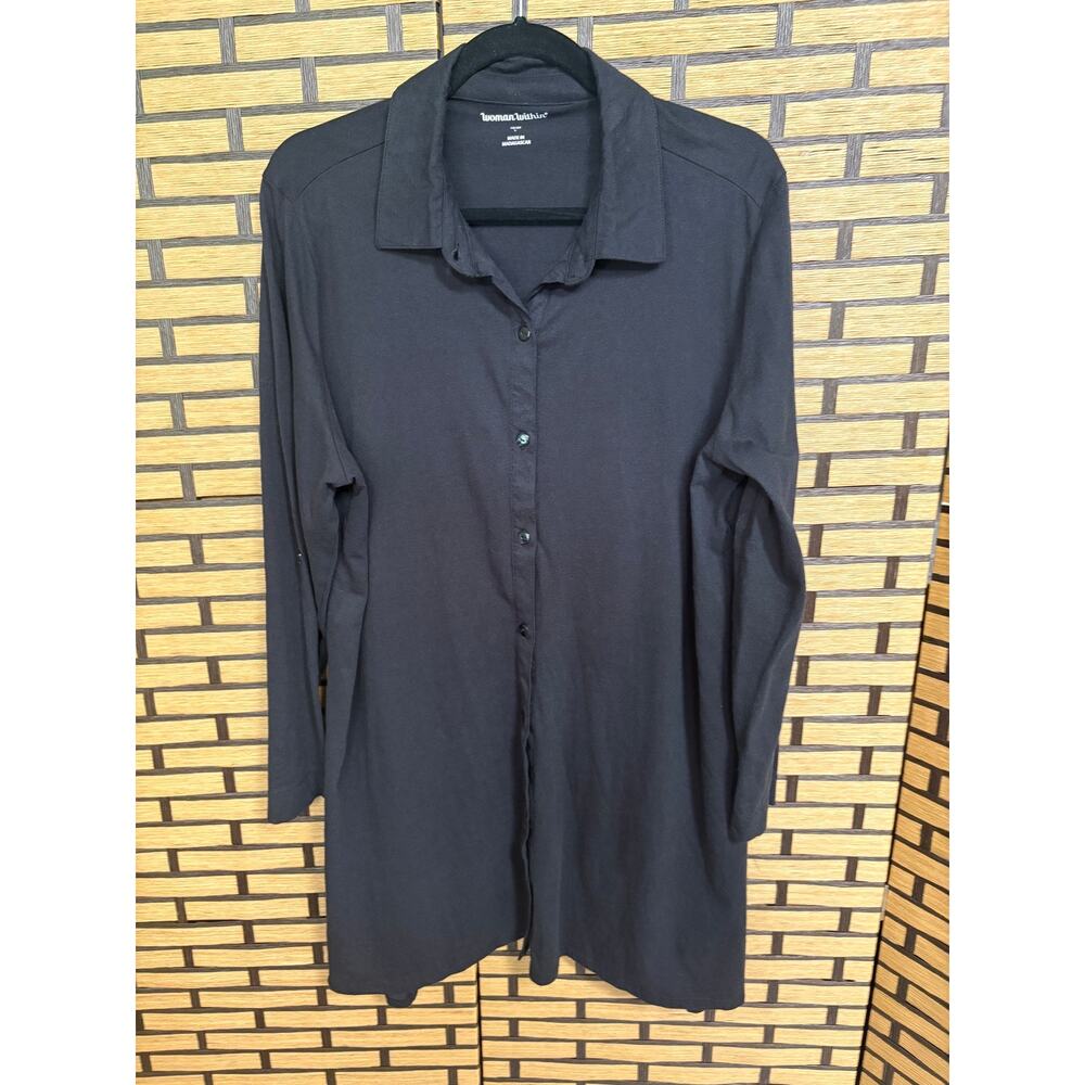 Woman Within Black Button Down Tunic Top Size 18/20